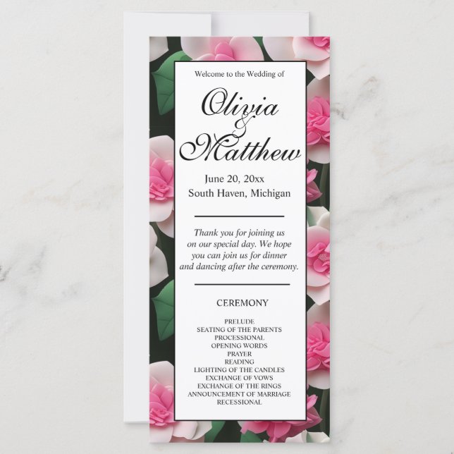 Carte Joli motif fleuri rose boho (Devant)