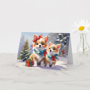 Carte Joli Noël Corgis Fête de Noël