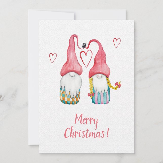 Carte Joli Noël Gnomes Jumeaux Aquarelle Art (Devant)