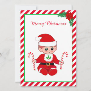 Carte Joli Noël Père Noël Baby Elf et Sucres de canne