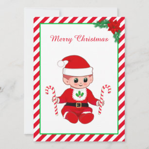 Carte Joli Noël Père Noël Baby Elf et Sucres de canne