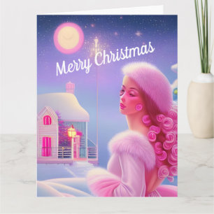 Carte Joli Noël Rose Girl Élégant