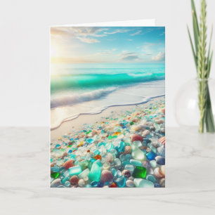 Carte Joli océan avec verre de mer Bonne Anniversaire