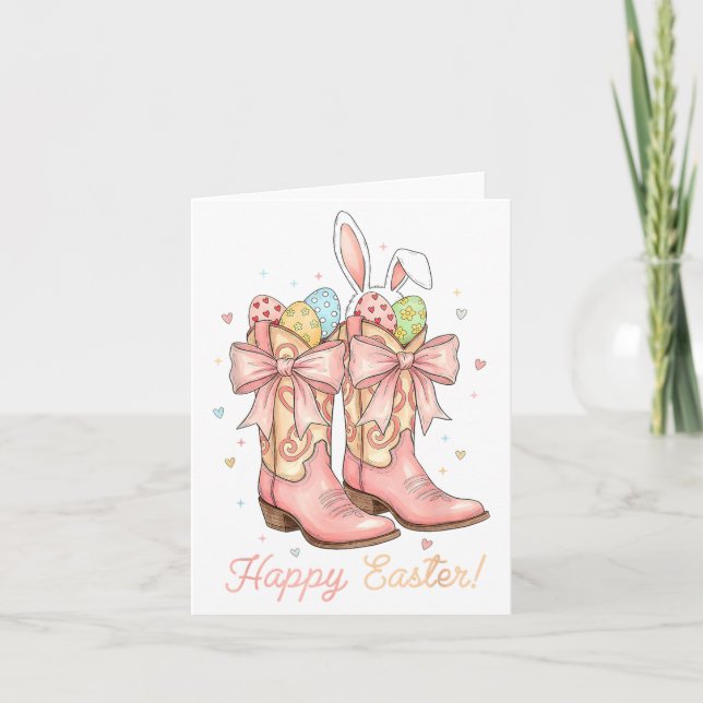 Carte Joli œuf de Pâques Howdy Bottes de cowboy occident (Devant)