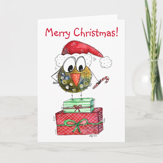 Carte Joli oiseau de Noël fantaisiste (Devant)