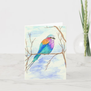 Carte Joli Oiseau, Lilac Breasted Roller, Aquarelle