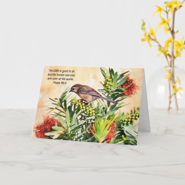 Carte Joli oiseau sur Berry Bush Bible Verse Art Note (Fleur jaune)