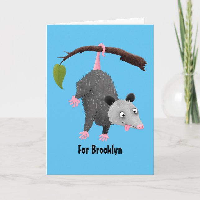 Carte Joli opossum accroché à la branche dessin animé (Devant)