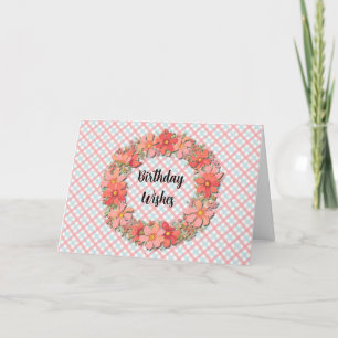 Carte Joli Orange Fleur de Pêche Floral Wreath Anniversa