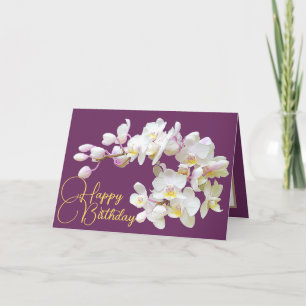 Carte Joli Orchidée blanche violet toile de fond Joyeux 