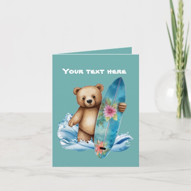 Carte Joli ours de surf ajouter du texte (Devant)
