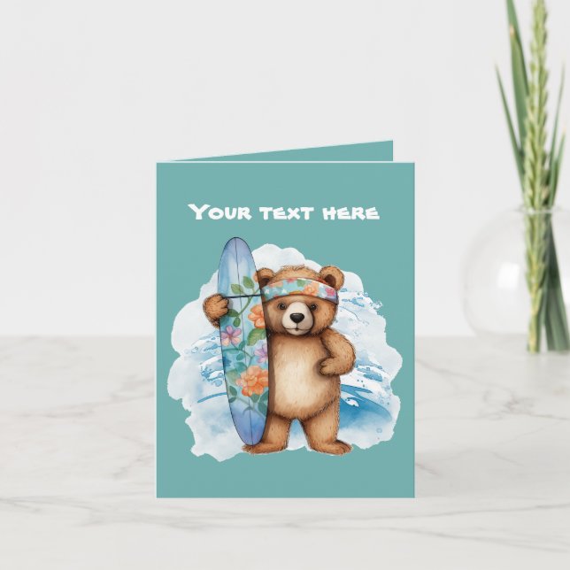 Carte Joli ours de surf ajouter du texte (Devant)