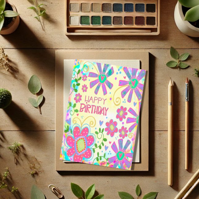 Carte Joli Pastel Floral Joyeux Anniversaire tendance (Créateur téléchargé)