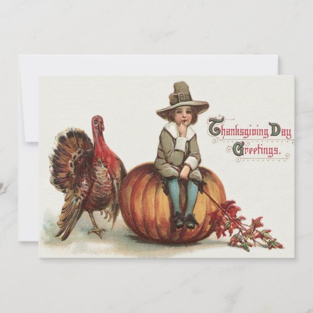 Carte Joli pèlerin Turquie Citrouille Feuilles d'automne (Devant)