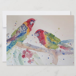 Carte Joli perroquet Rosella rouge oiseau Art aquarelle