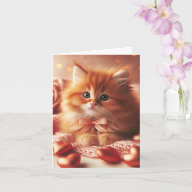 Carte Joli petit chat de la Saint-Valentin (Orchidée)