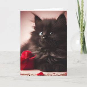 Carte Joli petit chat noir de la Saint-Valentin tout mig
