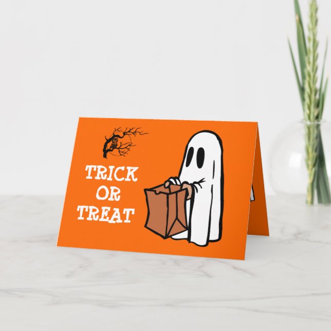 Carte Joli petit fantôme Trick ou traiter les enfants Ha (Devant)