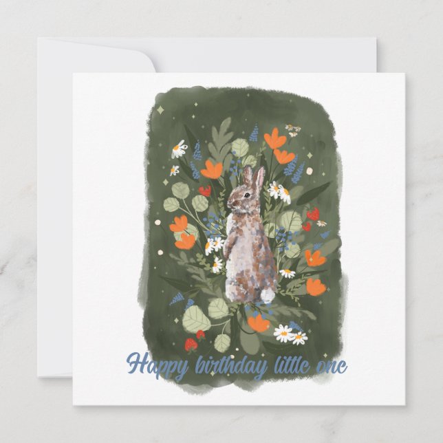 Carte Joli petit lapin avec des fleurs illustration (Devant)
