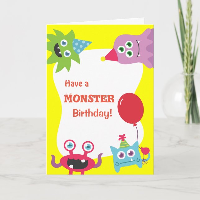 Carte Joli petit monstre coloré joyeux anniversaire (Devant)