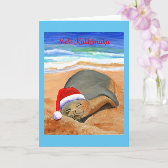 Carte Joli phoque moine de Noël Mele Kalikimaka (Orchidée)
