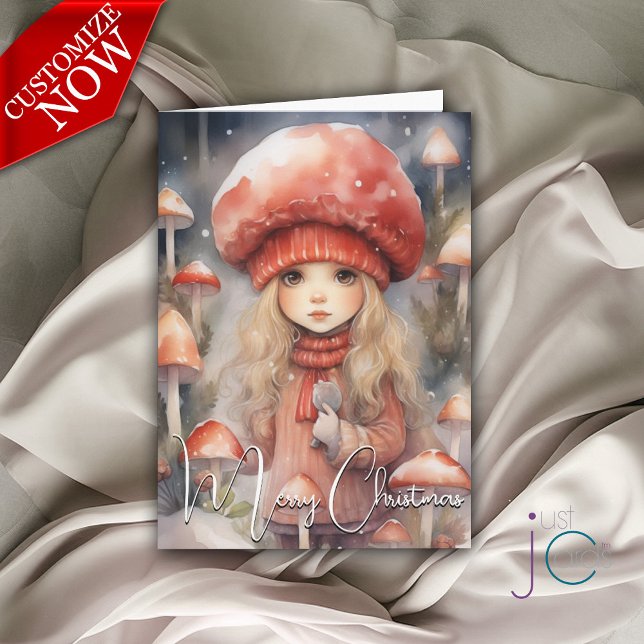 Carte Joli pixie de Noël champignon (Customizable text )