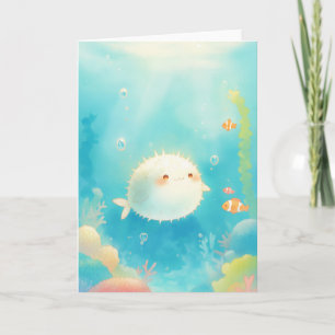 Carte Joli poisson-globe parmi le récif corallien