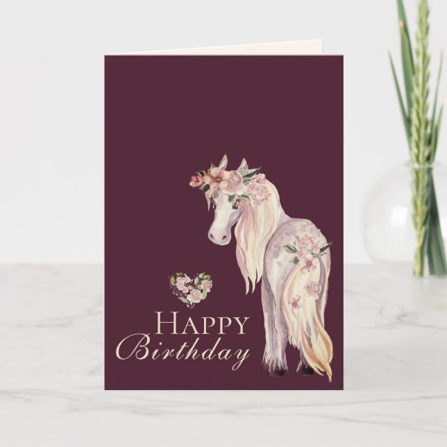 Carte Joli Pony et Cheval de Fleurs Joyeux Anniversaire (Devant)