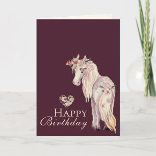Carte Joli Pony et Cheval de Fleurs Joyeux Anniversaire