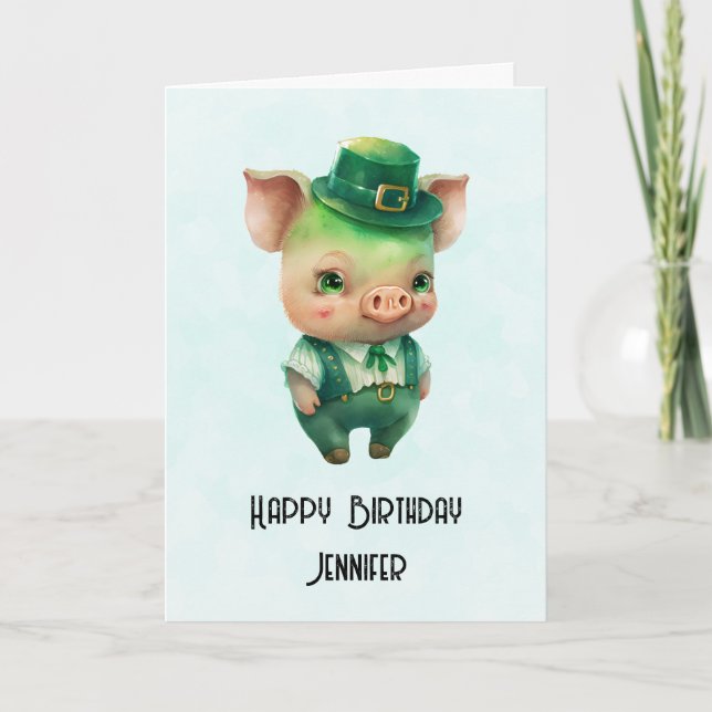 Carte Joli porc vert Fairytale dans un joli Anniversaire (Devant)