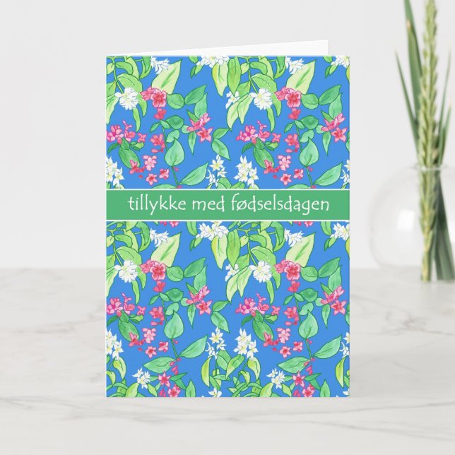 Carte Joli printemps fleurit Danois Langue Anniversaire (Devant)