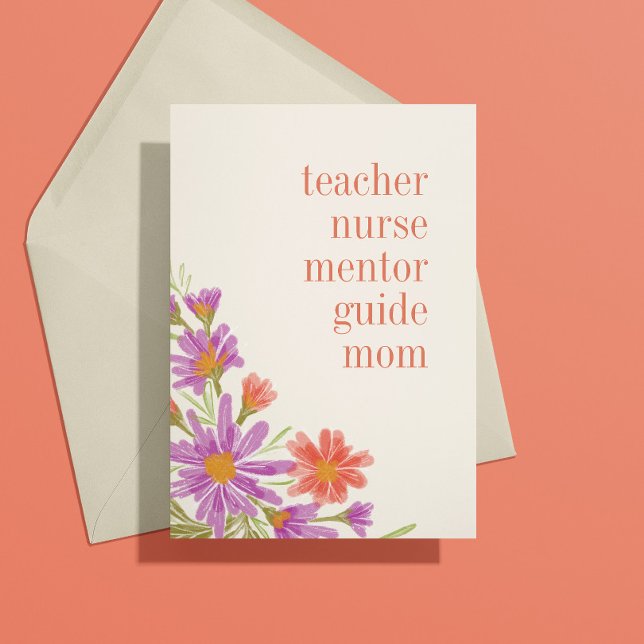 Carte Joli Purple Floral Maman est tout Fête des mères (Mothers Day card "teacher, nurse, mentor, guide, mom ... you are everything to me")
