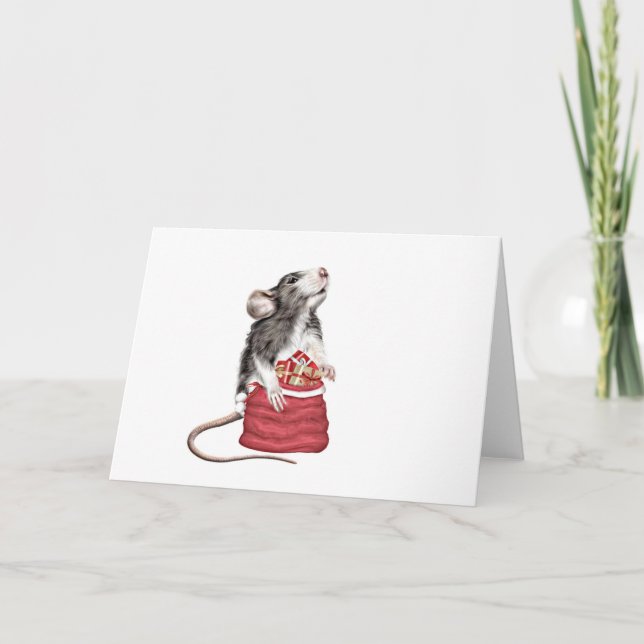 Carte Joli rat de Noël festif (Devant)