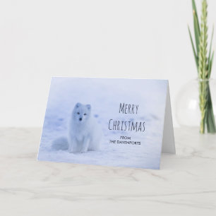 Carte Joli renard arctique sur neige Joyeux Noël