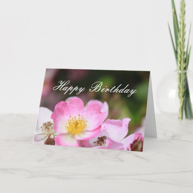 Carte joli rose fleur rose sauvage heureux anniversaire (Devant)