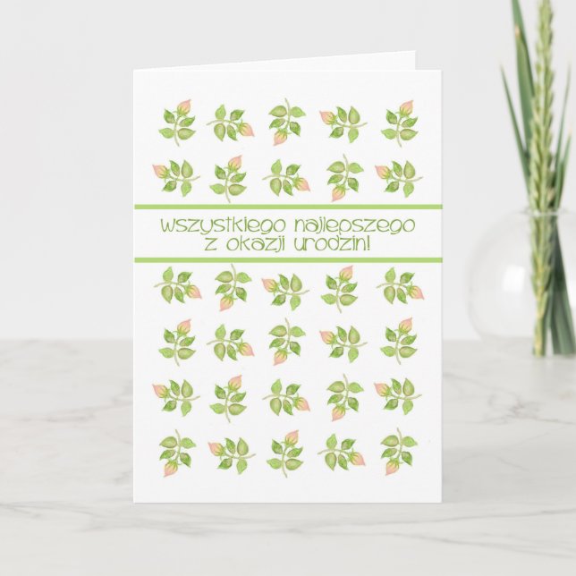 Carte Joli rose Rosebuds Polonais Langue Anniversaire (Devant)