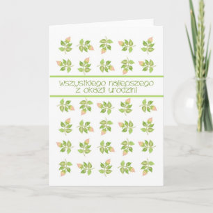 Carte Joli rose Rosebuds Polonais Langue Anniversaire