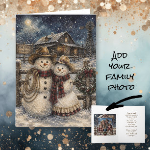 Carte Joli rustique M. et Mme Bonhomme de neige Country