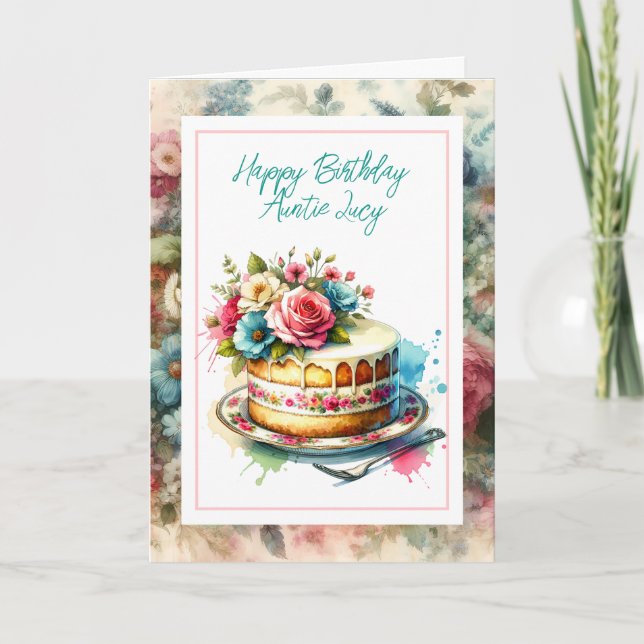 Carte Joli Shabby Chic Floral Personnalisé Anniversaire (Devant)
