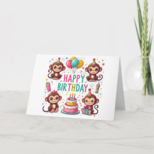 Carte Joli singe d'anniversaire