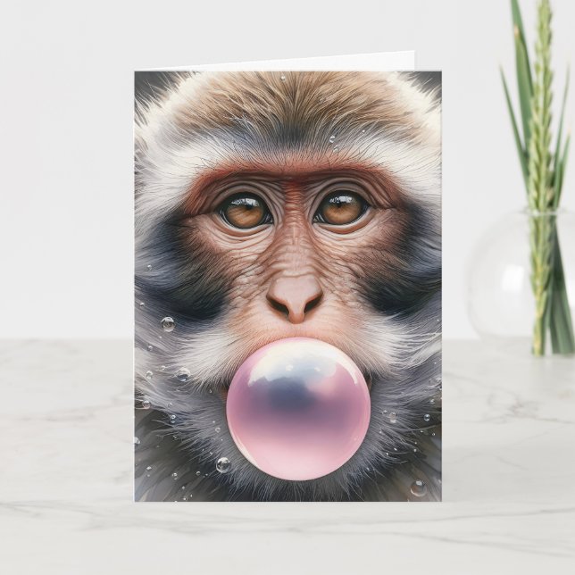 Carte Joli singe qui souffle des bulles de chewing-gum v (Devant)