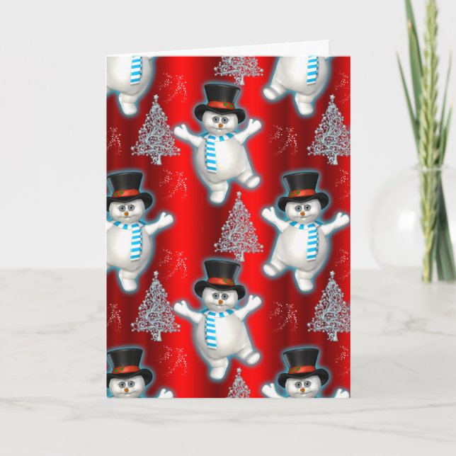 Carte Joli Snowman Danser Rouge Noël (Devant)