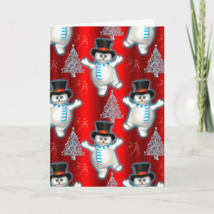 Carte Joli Snowman Danser Rouge Noël