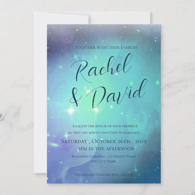 Carte Joli Sous les étoiles Mariage de typographie (Devant)