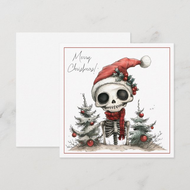 Carte Joli squelette de Noël Déplaisant dans un chapeau  (Devant / Derrière)