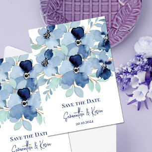Carte Joli Stale Bleu Floral Mariage Enregistrer La Date