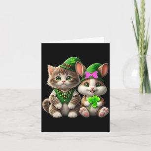 Carte Joli tee-shirt de la Saint-Patrick chat et lapin e
