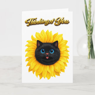 Carte Joli Tournesol Visage de Chat Noir Pensée pour Toi