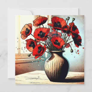 Carte Joli Vase de Red Poppies