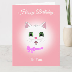 Carte Joli visage de chat Anniversaire sur Coral clair r